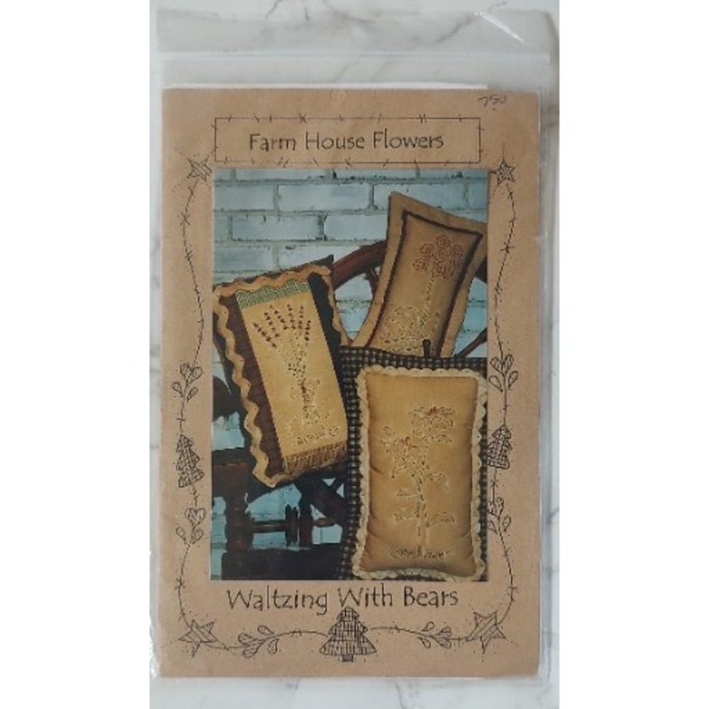 Waltzing With Bears Pillow Embroidery Pattern   Farm House Flowers P73